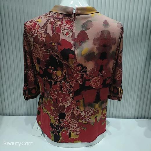 南3 尚牧女桑蚕丝盆领胸中空中袖T恤 商品图1