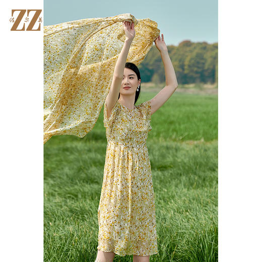 佐尔美2022夏季新款 桑蚕丝真丝碎花甜美气质连衣裙女E22LS21 商品图2