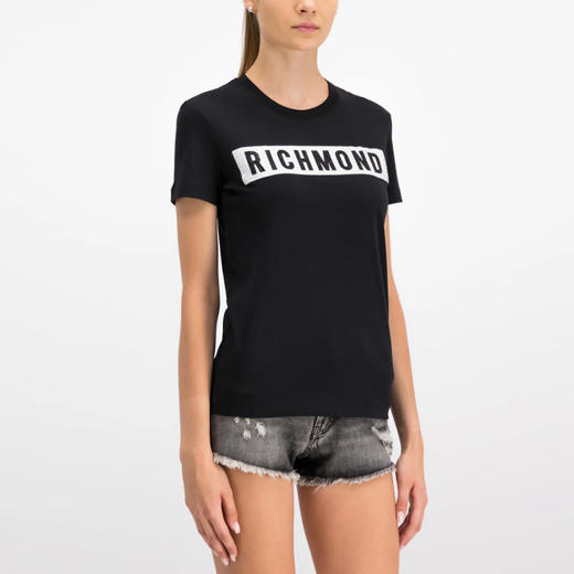 RICHMOND 女士棉质铆钉字母圆领短袖T恤 黑色 RWP19028TS BLACK 商品图1