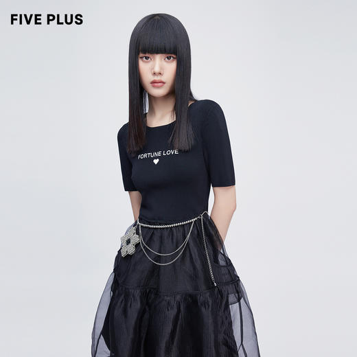 FIVE PLUS2022新款女夏装洋气拼接针织连衣裙女高腰网纱裙设计感2WN2083200 商品图4