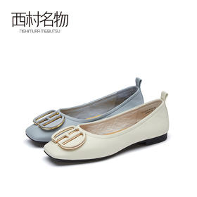 西村名物2021春季新款女鞋平底软底小跟单鞋女百搭软皮浅口T21AE14141