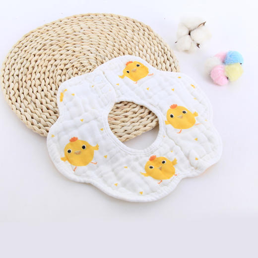 【3个装】婴儿全棉泡泡纱花瓣围嘴 八层纱布360度旋转口水巾宝宝围兜卡通印花围嘴 商品图10