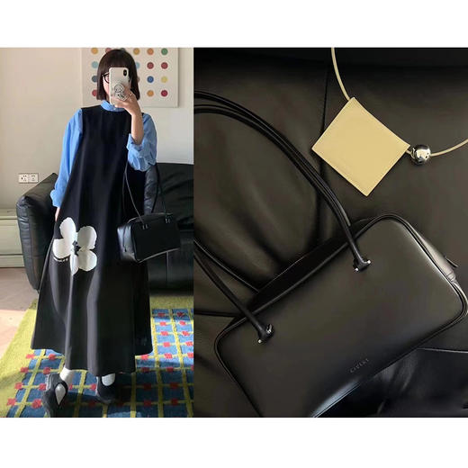 HIDEMI 牛皮波士顿两用包 可手提可腋下肩背 黑色/乳白色 商品图4