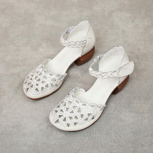 舒适简约，真皮包头夏季粗高跟中老年洞洞鞋外穿中空凉鞋MLD-109-8 商品图4