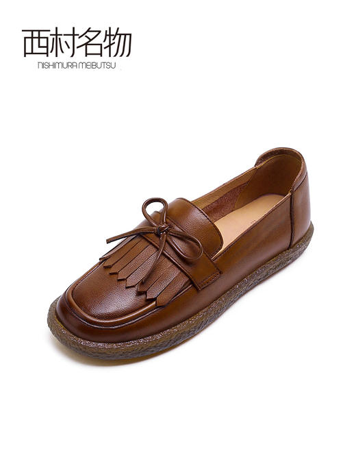 西村名物2021秋季活动真皮英伦复古女厚底流苏豆豆鞋乐福鞋T21CM34061 商品图0