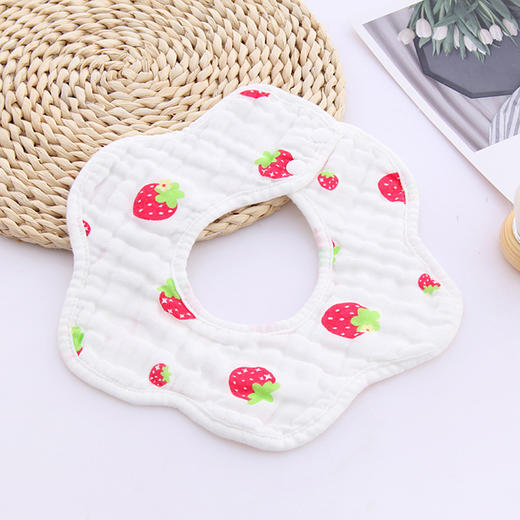 【3个装】婴儿全棉泡泡纱花瓣围嘴 八层纱布360度旋转口水巾宝宝围兜卡通印花围嘴 商品图7