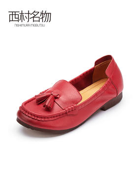 西村名物2021秋季新款英伦风中跟软皮一脚蹬乐福鞋女小皮鞋X21CE33061