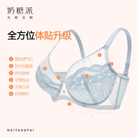 奶糖派大胸显小文胸微甜全罩杯超薄蕾丝防凸点春夏显瘦显小内衣女 商品图1