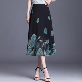 后腰松紧长摆裙印花时尚薄款A字裙长款半身裙MYX-9750