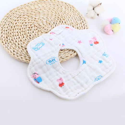 【3个装】婴儿全棉泡泡纱花瓣围嘴 八层纱布360度旋转口水巾宝宝围兜卡通印花围嘴 商品图9