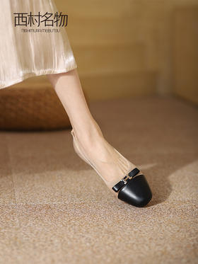 西村名物2022春季新款浅口蝴蝶结玛丽珍鞋拼色法式复古简约T22AE17631