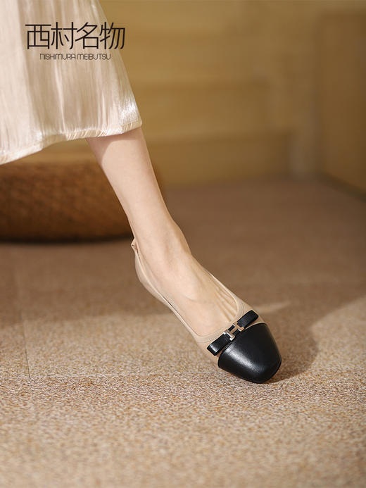 西村名物2022春季新款浅口蝴蝶结玛丽珍鞋拼色法式复古简约T22AE17631 商品图0