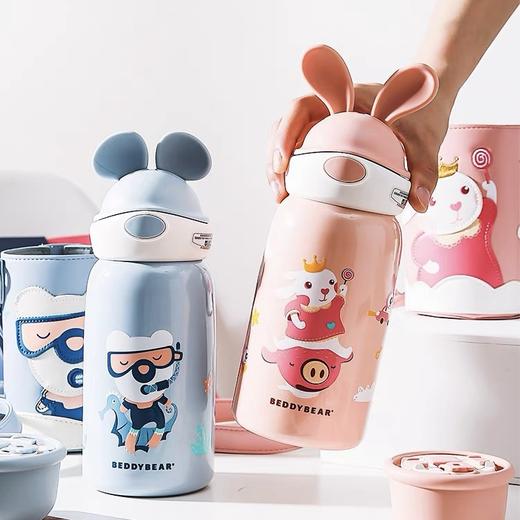 【品牌直发】【杯具熊定制款儿童杯】双杯盖 硅胶耳朵保温杯 杯身浮雕 600ml兔飞飞 商品图4