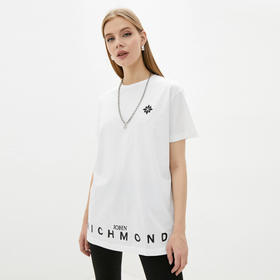 RICHMOND 女士棉质下摆字母印花圆领短袖T恤 白色 RWP19324TS WHITE