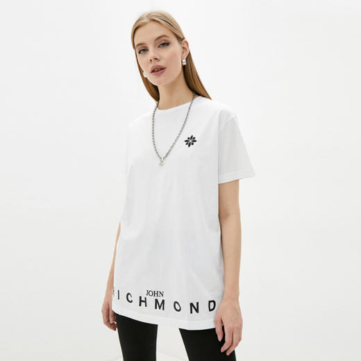 RICHMOND 女士棉质下摆字母印花圆领短袖T恤 白色 RWP19324TS WHITE 商品图0