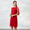 EITIE爱特爱秋季新款日常小礼服通勤气质网纱拼接红色连衣裙C2207004 商品缩略图1