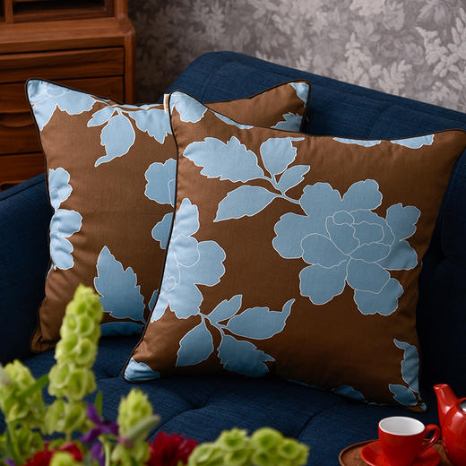 蓝色木槿花抱枕睡觉两用抱枕 商品图0