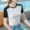气质短袖t恤，撞色拼接圆领正肩棉体恤收腰上衣SG-T2X2483 商品缩略图2