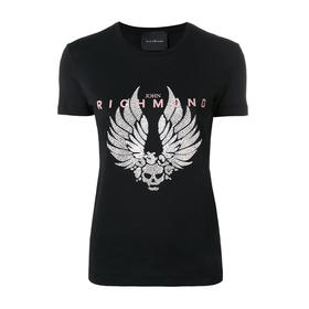 RICHMOND 女士棉质镶钻骷髅翅膀圆领短袖T恤 黑色 RWP19310TS BLACK