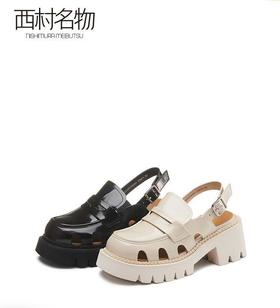 西村名物厚底包头后空粗跟凉鞋松糕罗马鞋女鞋2022夏季新款X22AH10181