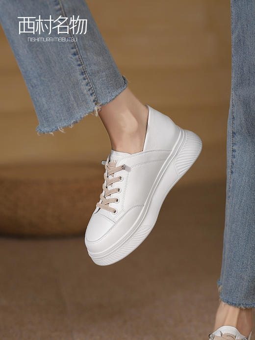 西村名物2022春季新款低跟平底鞋休闲百搭小白鞋女板鞋厚底X22AM16921 商品图0