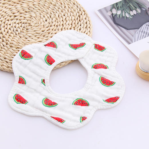 【3个装】婴儿全棉泡泡纱花瓣围嘴 八层纱布360度旋转口水巾宝宝围兜卡通印花围嘴 商品图4