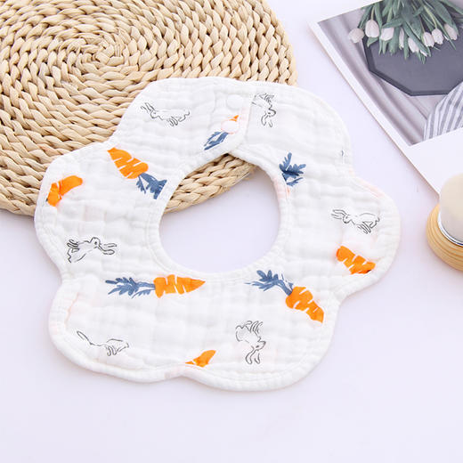 【3个装】婴儿全棉泡泡纱花瓣围嘴 八层纱布360度旋转口水巾宝宝围兜卡通印花围嘴 商品图12