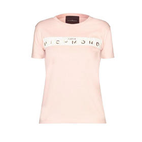 RICHMOND 女士棉质亮片字母圆领短袖T恤 粉色 RWP19299TS PINK WHITE