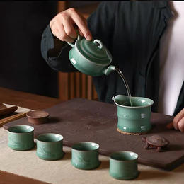湖畔居龙泉青瓷功夫茶具套装礼品包装家用陶瓷中式