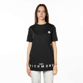 RICHMOND 女士棉质下摆字母印花圆领短袖T恤 黑色 RWP19324TS BLACK