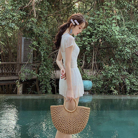 黛唯梵泳衣女夏新款时尚性感遮肚显瘦保守连体温泉游泳衣仙女范ins 商品图4