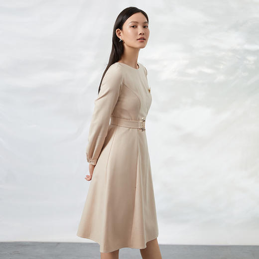 EITIE爱特爱秋季新款气质通勤百搭薄呢料温柔长袖纯色连衣裙C2207002 商品图1