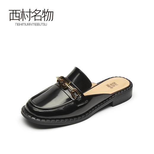 西村名物2021春夏新款真皮时尚百搭包头拖鞋金属链低跟穆勒T21AH15031 商品图0