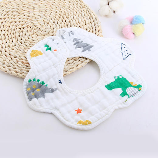 【3个装】婴儿全棉泡泡纱花瓣围嘴 八层纱布360度旋转口水巾宝宝围兜卡通印花围嘴 商品图11