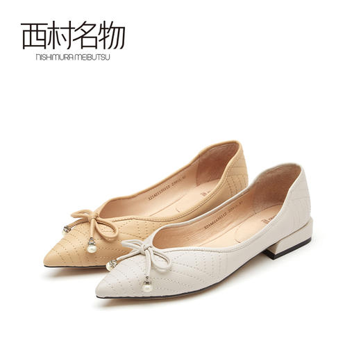 西村名物2021春季新款玛丽珍蝴蝶结软底纯色浅口粗跟仙女鞋X21AE11351 商品图0