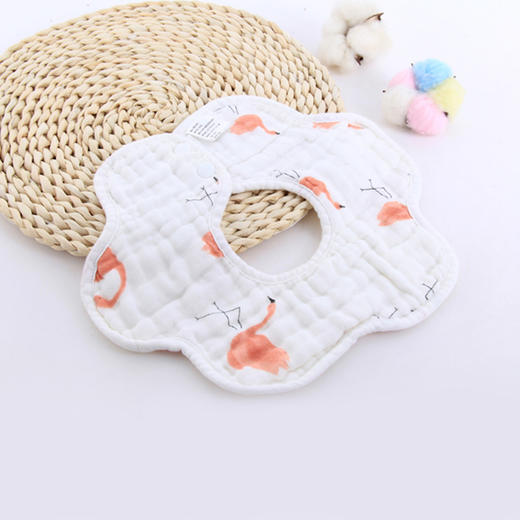 【3个装】婴儿全棉泡泡纱花瓣围嘴 八层纱布360度旋转口水巾宝宝围兜卡通印花围嘴 商品图2