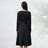 EITIE爱特爱秋季新款长袖通勤显瘦气质一字领高腰黑色连衣裙C2207006 商品缩略图4