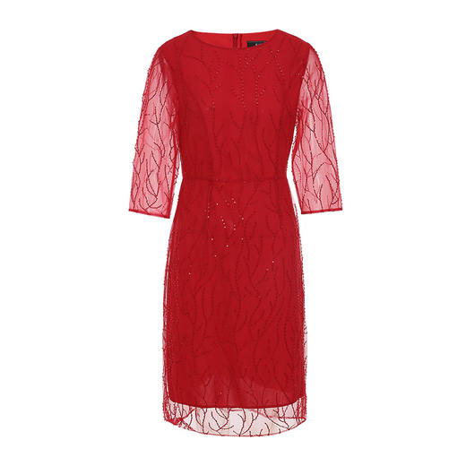 EITIE爱特爱秋季新款日常小礼服通勤气质网纱拼接红色连衣裙C2207004 商品图4