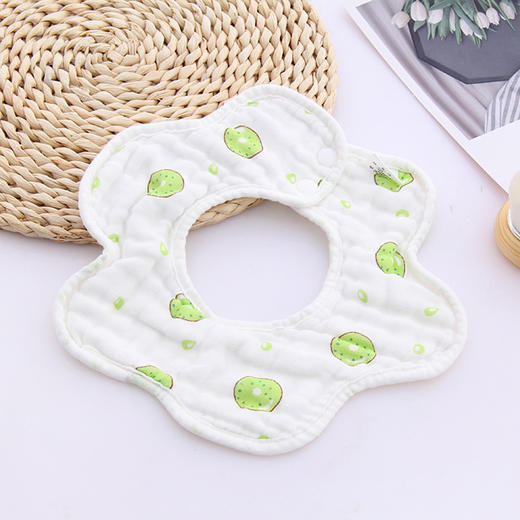 【3个装】婴儿全棉泡泡纱花瓣围嘴 八层纱布360度旋转口水巾宝宝围兜卡通印花围嘴 商品图8
