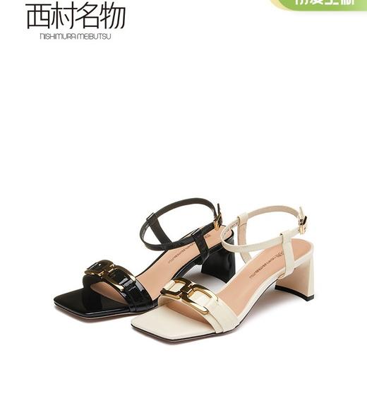 西村名物2022年女新款夏季时尚粗跟方头一字扣带仙女风凉鞋23671 商品图0