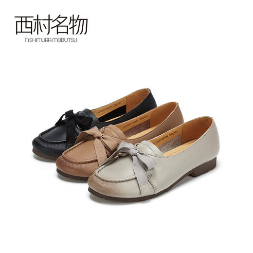 西村名物2021春季新款平底单鞋百搭蝴蝶结流苏英伦小皮鞋女X21AM11481 商品图0