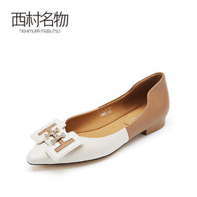西村名物2021秋季新款平底鞋通勤时尚方头浅口低跟简约单鞋T21CE34271