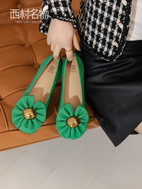 西村名物2022春季新款法式花朵浅口单鞋女复古小众设计皮鞋X22AE19061