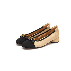 西村名物2021年秋冬新款气质中跟小香风豆豆鞋女单鞋拼色芭蕾舞鞋T21CE33981