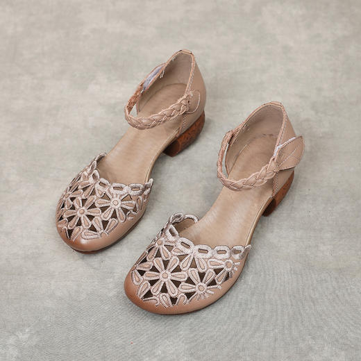 舒适简约，真皮包头夏季粗高跟中老年洞洞鞋外穿中空凉鞋MLD-109-8 商品图6