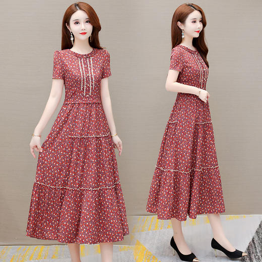 YWE  QPD41气质棉麻印花连衣裙修身短袖大码气质底裙 商品图2