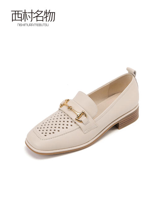 西村名物2022夏季新款浅口小白鞋女真皮休闲一脚蹬平底单鞋X22AH10081 商品图0