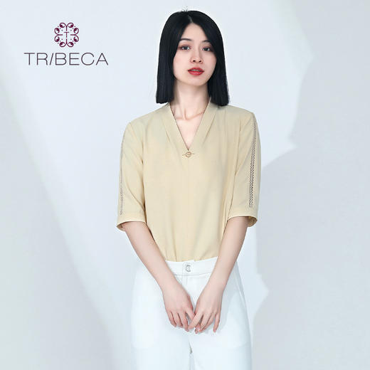 翠贝卡直筒纯色短袖衬衫T2219S03C571 商品图0