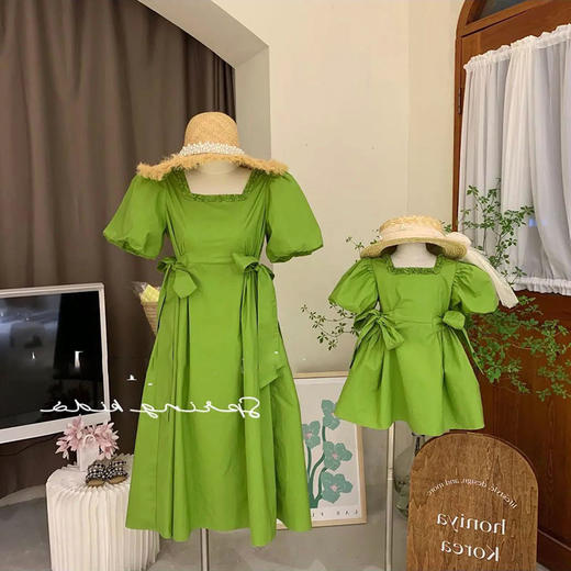 【社群供Z】亲子装夏季绿色蝴蝶结连衣裙（儿童款 ） 商品图0