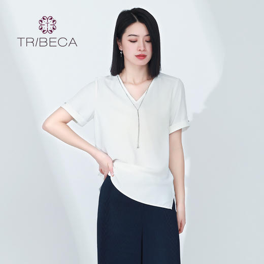 翠贝卡纯色百搭短袖衬衫T2216M02C388 商品图0